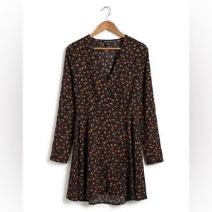Wednesday's Girl Floral Wrap Mini Dress M Black Long Sleeve Button Detail ASOS